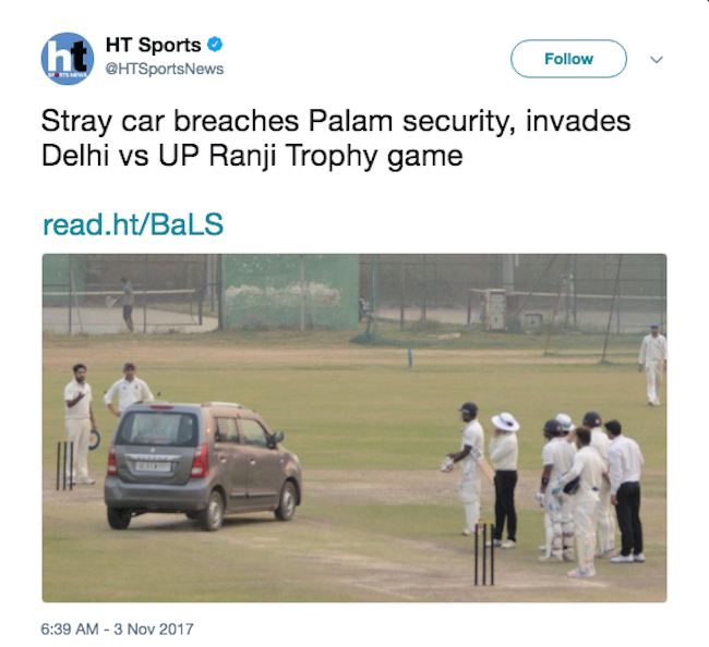 Ranji Trophy 2017 man drives onto the pitch in Delhi