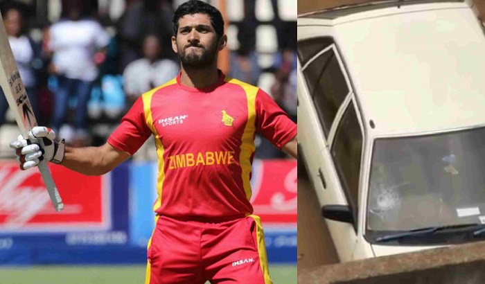Sikandar Raza big sixes breaks a car window Sikandar Raza big sixes breaks a car window