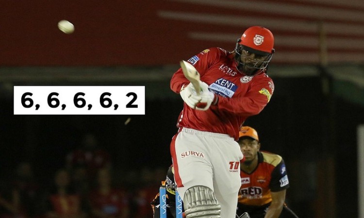 Chris Gayle hit 4 sixes in an over off Rashid Khan in T20s