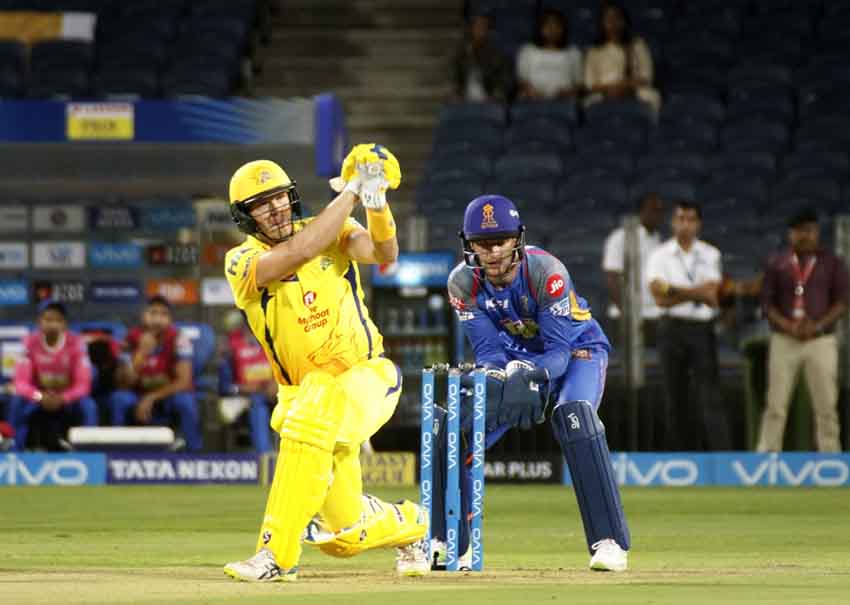 आईपीएल 2018 मैच के दौरान चेन्नई सुपर किंग्स की भूमिका में शेन वाटसन फोटो