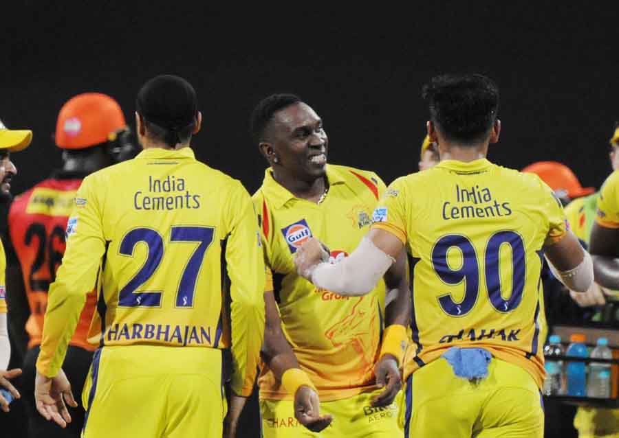 Dwayne Bravo Of Chennai Super Kings Celebrates Fall Of A Wicket During The First Qualifier Match Of  in Hindi