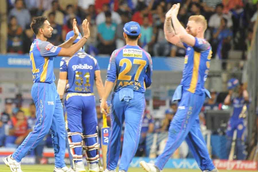 Rajasthan Royals Celebrate Fall Of A Wicket During An IPL 2018 Game Images