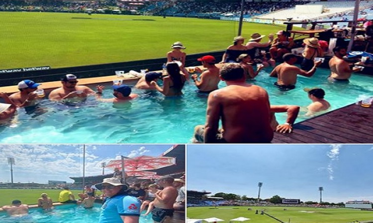 सेंचुरियन  टेस्ट मैच का स्विमिंग पूल में गोते लगाकर मैच का मजा लेते दिखाई दिए क्रिकेट फैन्स ! Images