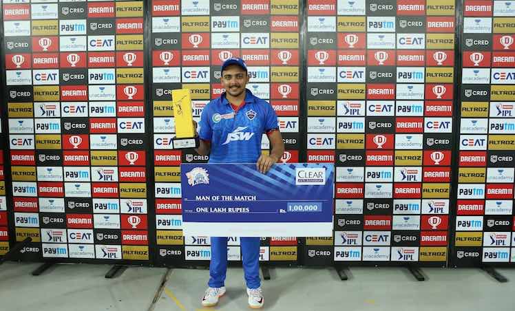 Prithvi Shaw (Player Of The Match, DC V CSK) Images