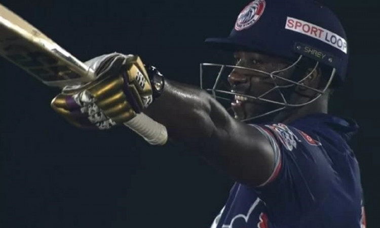 West Indies all rounder Andre Russell bats with Kolkata Knight Riders gloves in LPL in hindi