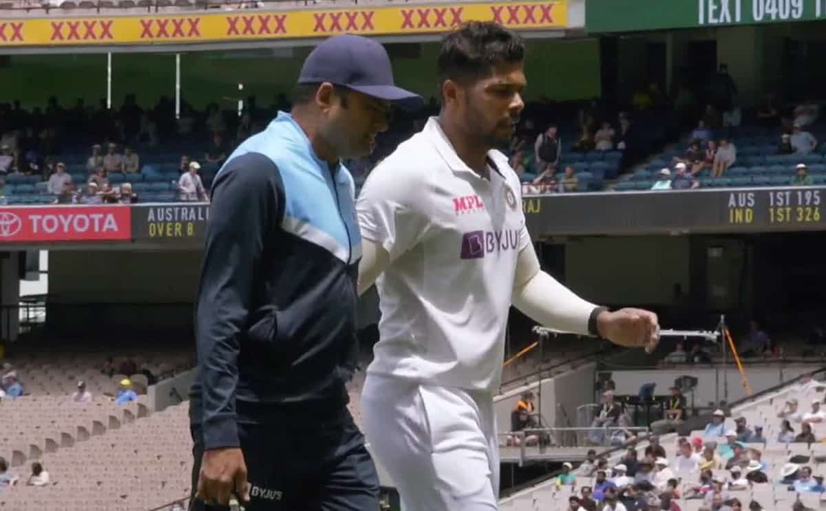 India's Umesh Yadav leaves the field with an injury India's Umesh Yadav leaves the field with an injury