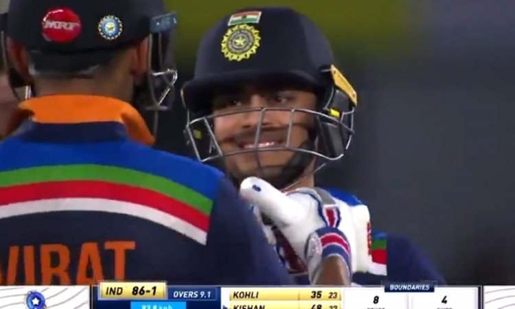 Cricket Image for Ishan Kishan Score Fifty With Six Watch Virat Kohli Reaction