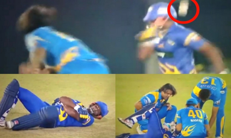 Cricket Image for VIDEO: बाल-बाल बचा श्रीलंका लीजेंड्स का बल्लेबाज, गोनी के थ्रो से घायल होकर दर्द स