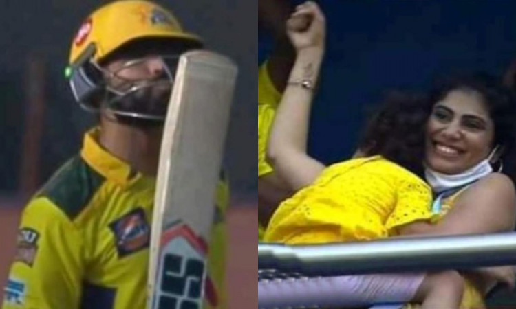 Cricket Image for Ipl 2021 Ravindra Jadeja Wife Riva Solanki And Daughter Cheer Him Watch Video
