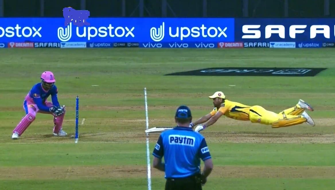 IPL 2021 - Chennai Super Kings vs Rajasthan Royals Watch Video - MS Dhoni stunning dive to save himself from run out