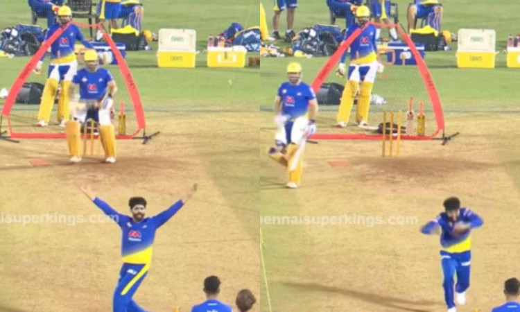 Cricket Image for VIDEO : नैट प्रैक्टिस में दिखी जडेजा की मस्ती, एमएस धोनी को आउट देने के लिए हाथ पी