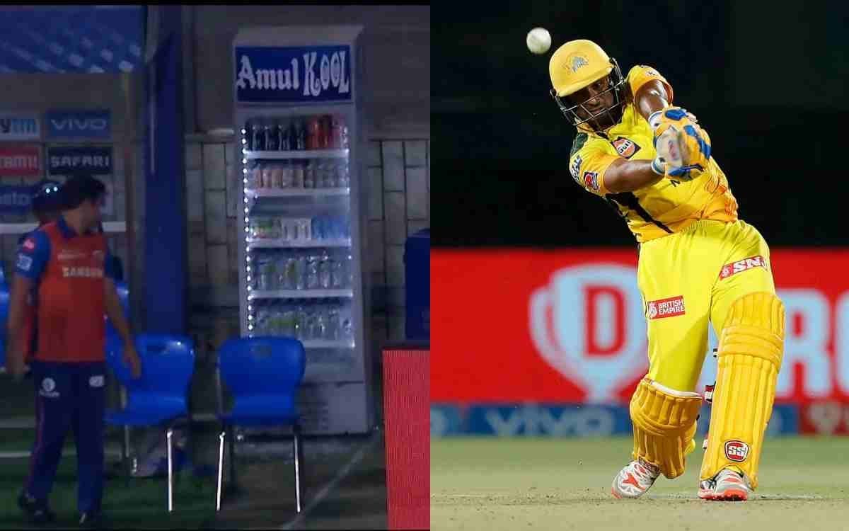 Ambati Rayudu breaks the glass of Mumbai dugout's fridge due to high sixes, watch video IPL 2021: तेज-तर्रार छक्के से अंबाती रायडु ने तोड़ा मुंबई डगआउट के फ्रिज का शीशा, देखें वीडियो