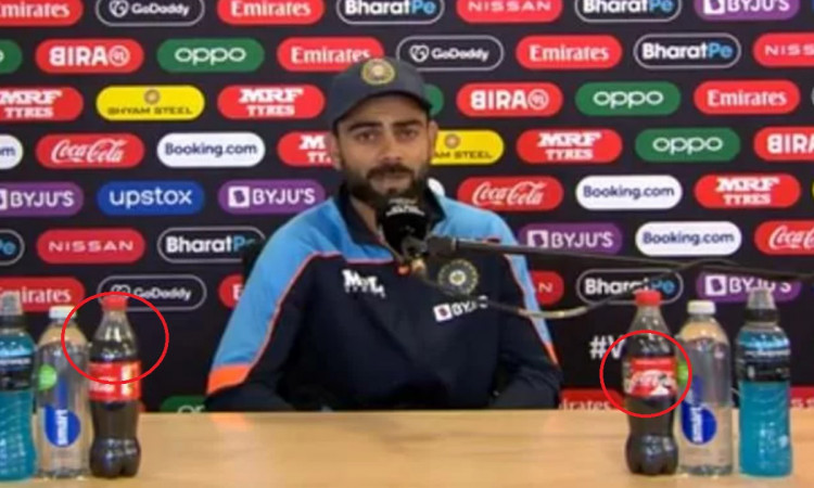 Cricket Image for Virat Kohli Not Removing Coca Cola Bottles In Press Conference Like Cristiano Rona