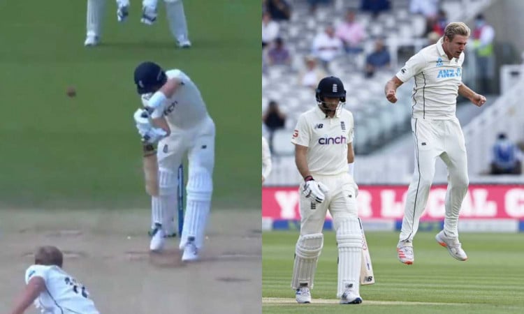 Cricket Image for VIDEO : 6 फीट 6 इंच के जैमीसन ने उड़ाए जो रूट के होश, चौथे दिन की पहली ही गेंद पर 