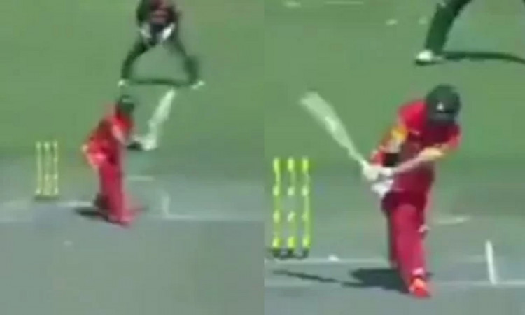 Zimbabwe vs Bangladesh - Ryan Burl plays an audacious whip shot for a six off Mohammad Saifuddin 