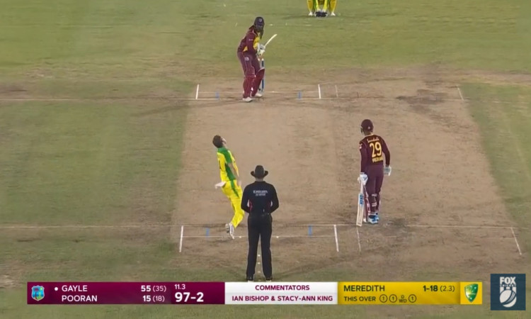 Cricket Image for West Indies Vs Australia 3rd T20 Chris Gayle Massive Six Against Riley Meredith Bo