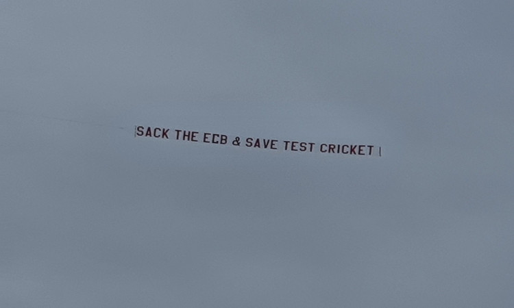 Cricket Image for 'Sack ECB, Save Test Cricket' Banner Flies Through The Sky During 3rd India-Englan