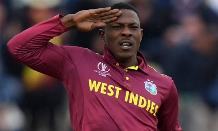 Cricket Image for West Indies Pacer Sheldon Cottrell Posting A Message In Hindi