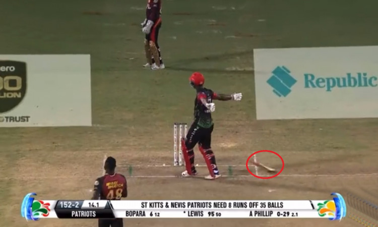 Cricket Image for Cpl 2021 Evin Lewis Celebrates 100 By Throwing A Bat Scoring 86 Runs In 16 Balls