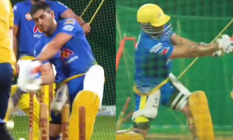 Cricket Image for Ipl 2021 Kkr Vs Csk Ms Dhoni Practices Helicopter Shot Watch Video
