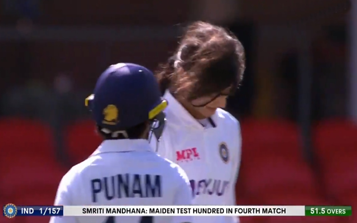 Cricket Image for Smriti Mandhana Reaction After She Reached Her Maiden Test Watch Video