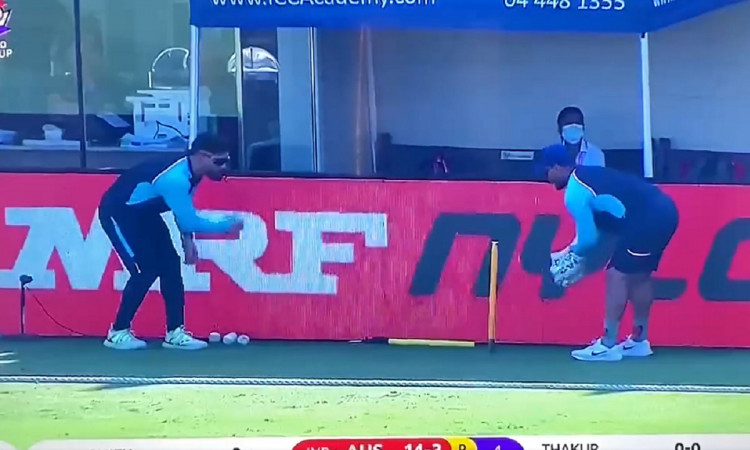 Cricket Image for VIDEO: Dhoni Coaches Pant On Sidelines While India-Australia Play Warmup Match