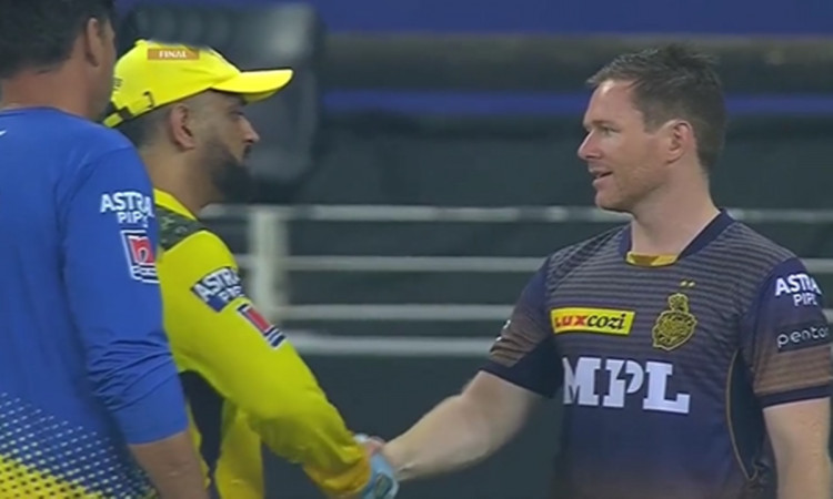 Cricket Image for Csk Vs Kkr Ms Dhoni Encouraged Eoin Morgan Watch Video