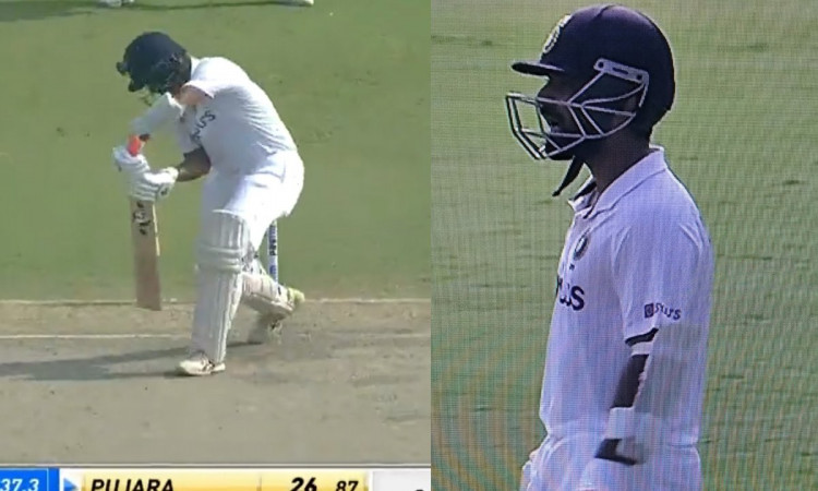  Cheteshwar Pujara pokes at a Tim Southee delivery outside off,gone for 26 