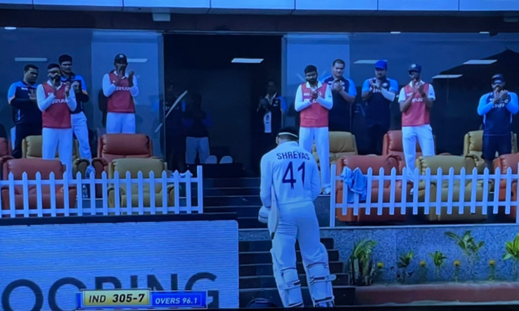 Cricket Image for Shreyas Iyer Got Lengthy Standing Ovation From His Teammates For His Maiden Test T