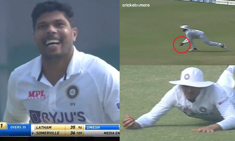 Umesh Yadav removes William Somerville,Shubman Gill dives forward for a lovely low catch,Watch Video