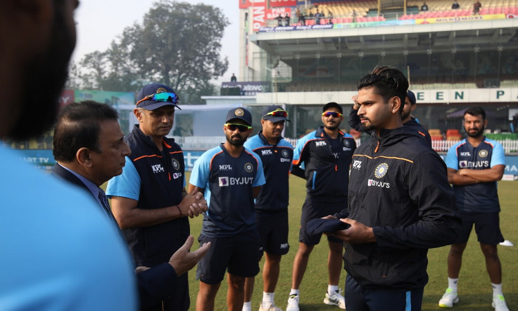 Cricket Image for VIDEO: Shreyas Iyer Receives Test Cap From Sunil Gavaskar Ahead Of 1st Test