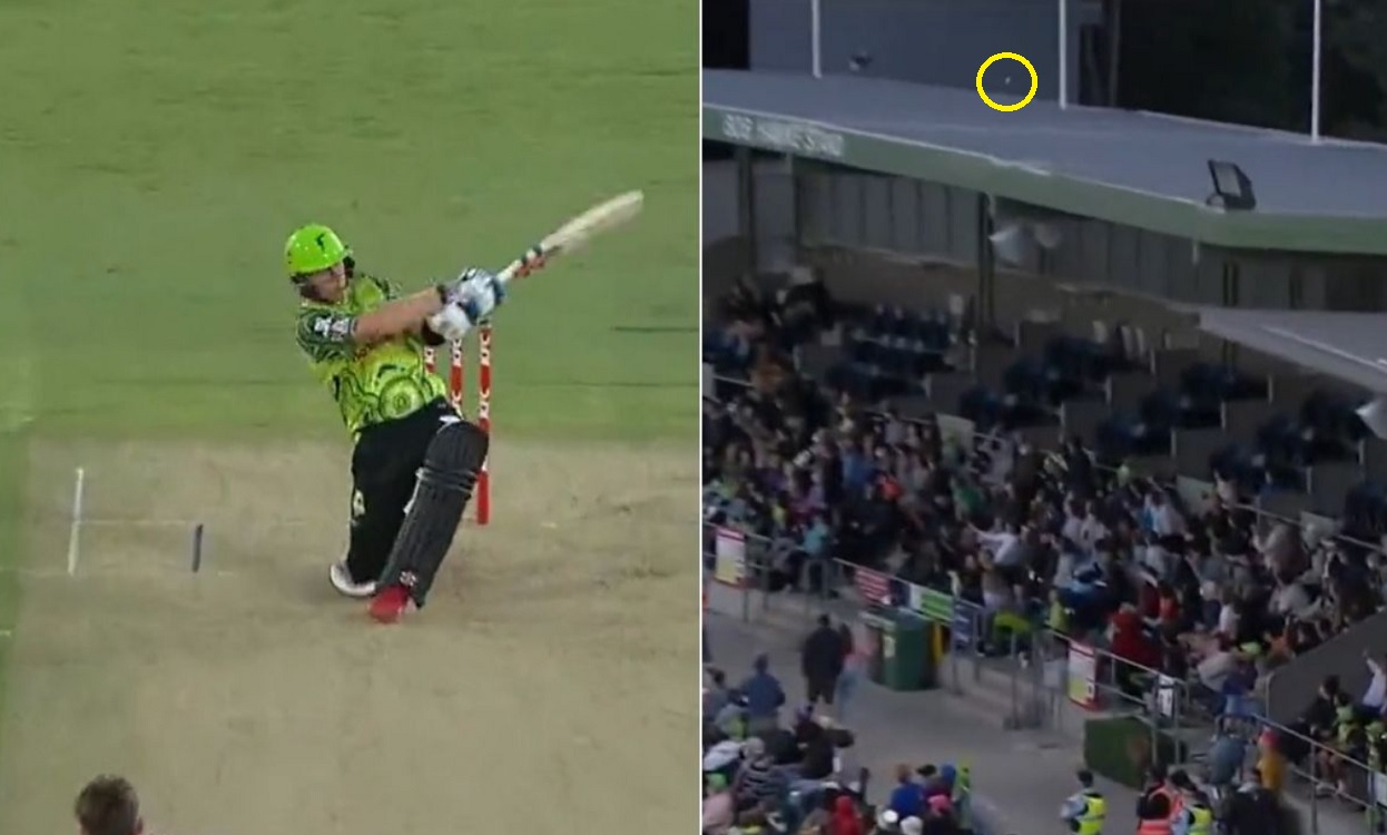 Sam Billings smashes Mitchell Marsh for a gargantuan six over the roof