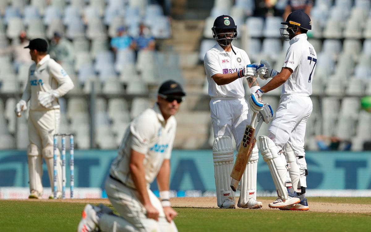 Cricket Image for IND v NZ, Day 3: Ajaz Gets 2 But India Hold Firm At Lunch, Score 142/2