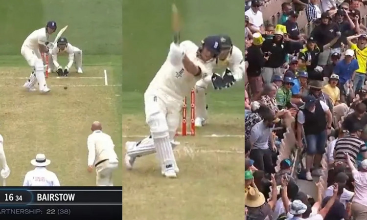Ben Stokes smashes Nathan Lyon for a six in the 3rd Ashes test Australia vs England