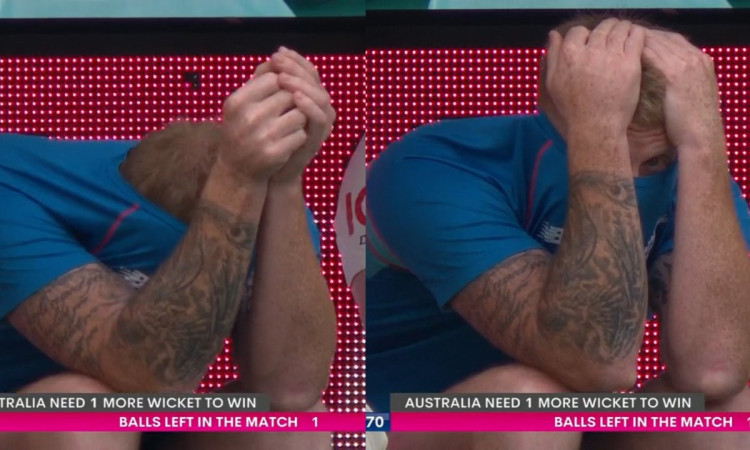 Cricket Image for Watch: Nervous Ben Stokes Hides His Face In Shirt Before The Final Ball Of The Syd