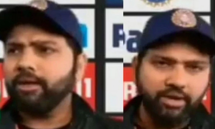 Cricket Image for VIDEO : प्रेस कॉन्फ्रेंस में रोहित के उड़े होश, बैकग्राउंड में आई 'थर्ड वर्ल्ड वॉर
