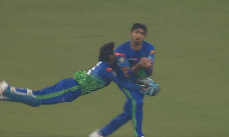 Cricket Image for WATCH: Rizwan-Dahani Brutally Collide While Taking A Successful Catch 