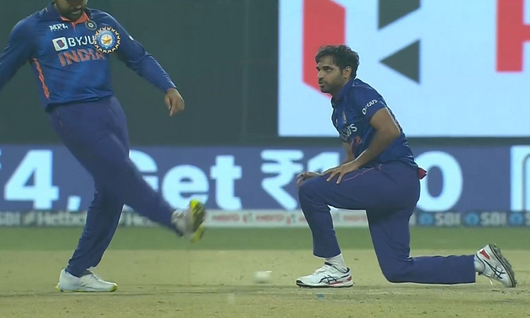 Cricket Image for WATCH: Rohit Sharma Displays His Animated Side As He Kicks The Ball After Bhuvnesh