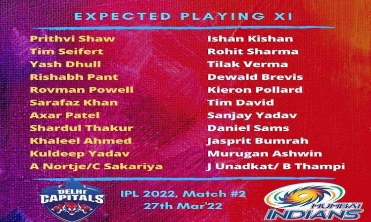 Delhi Capitals vs Mumbai Indians, IPL 2022 – Probable XI