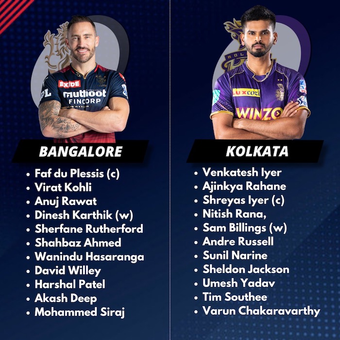 RCB v KKR Playing XI