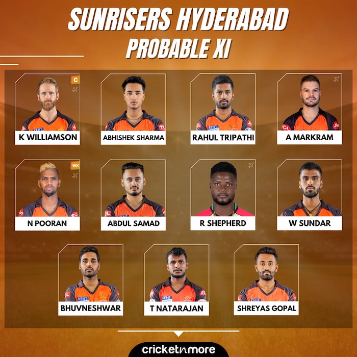 Sunrisers Hyderabad v Rajasthan Royals Expected XI