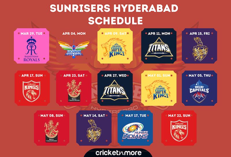 Sunrisers Hyderabad IPL 2022 Schedule