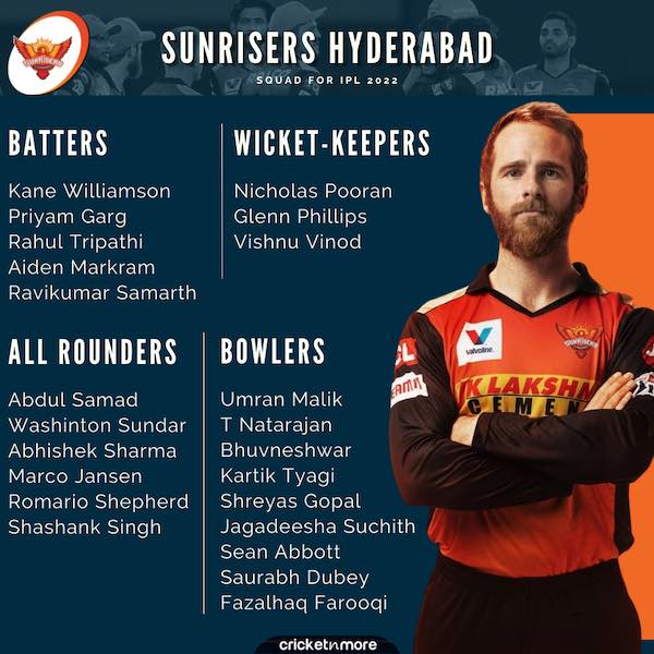 Sunrisers Hyderabad IPL 2022 Squad