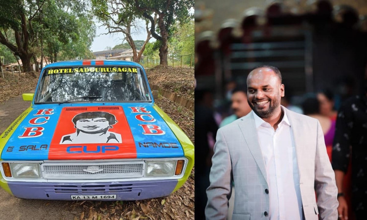 Royal Challengers Bangalore Gives His Vintage Car An IPL Themed Look