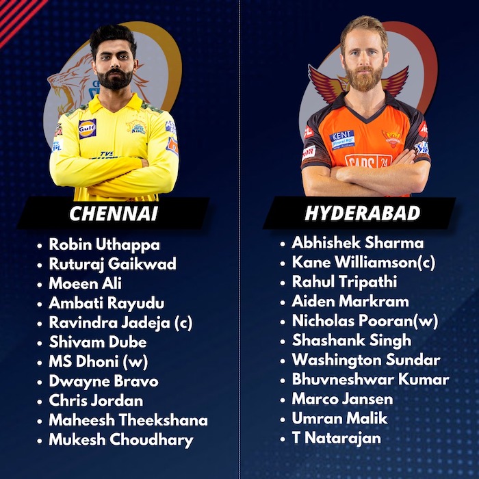 Chennai v Hyderabad Playing XI