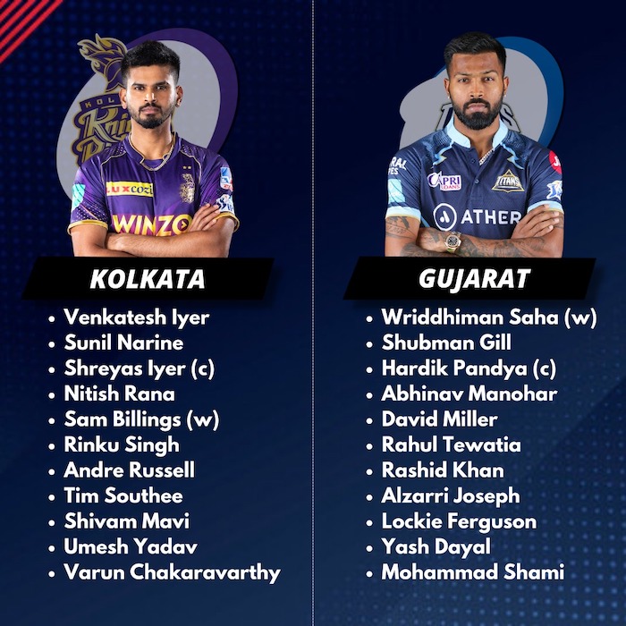Gujarat Titans vs Kolkata Knight Riders Playing XI