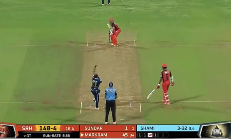 Cricket Image for Ipl 2022 Gt Vs Srh Rashid Khan Reacts On Aiden Markram Six Watch Video