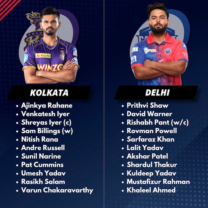 KKR v DC Playing XI