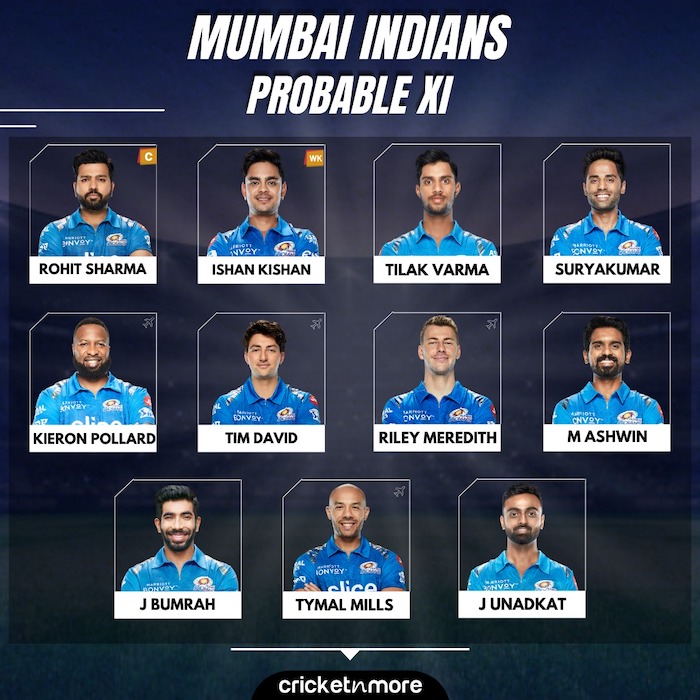 Mumbai Indians Probable XI v KKR in IPL 2022