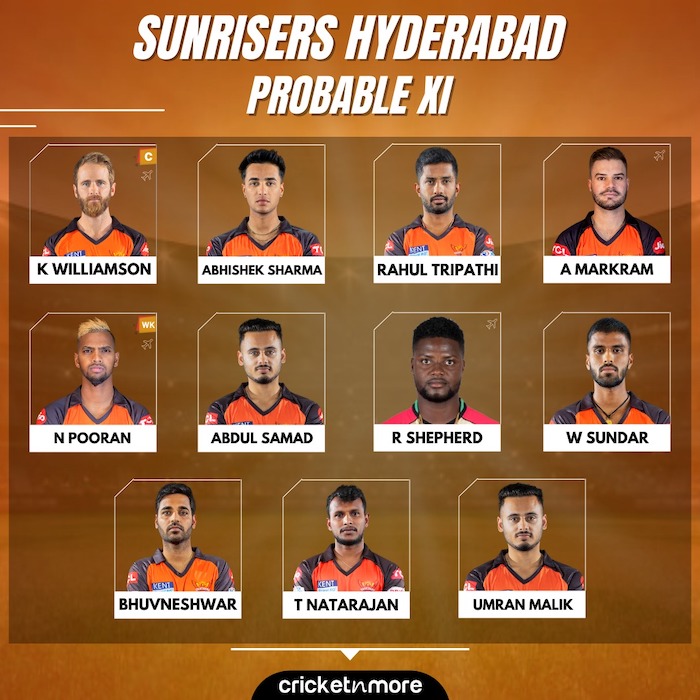 SRH Probable XI vs CSK